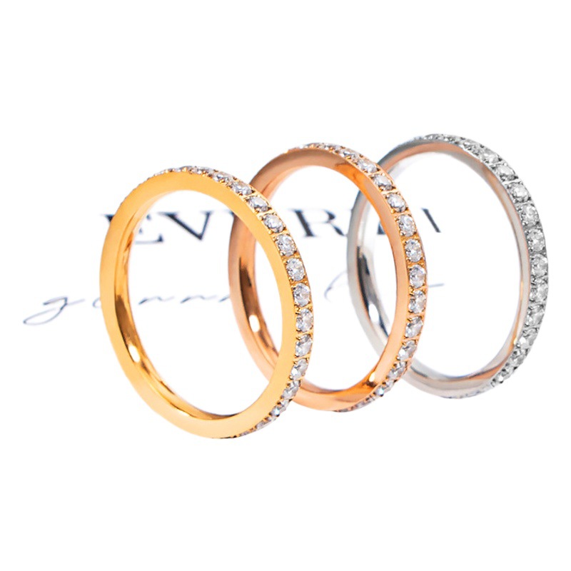European and American Cross-Border Popular Cnc Diamond-Encrusted Circumference Full Diamond Ring Titanium Steel Inlaid Zircon Couple's Baby's Breath Ring for Women