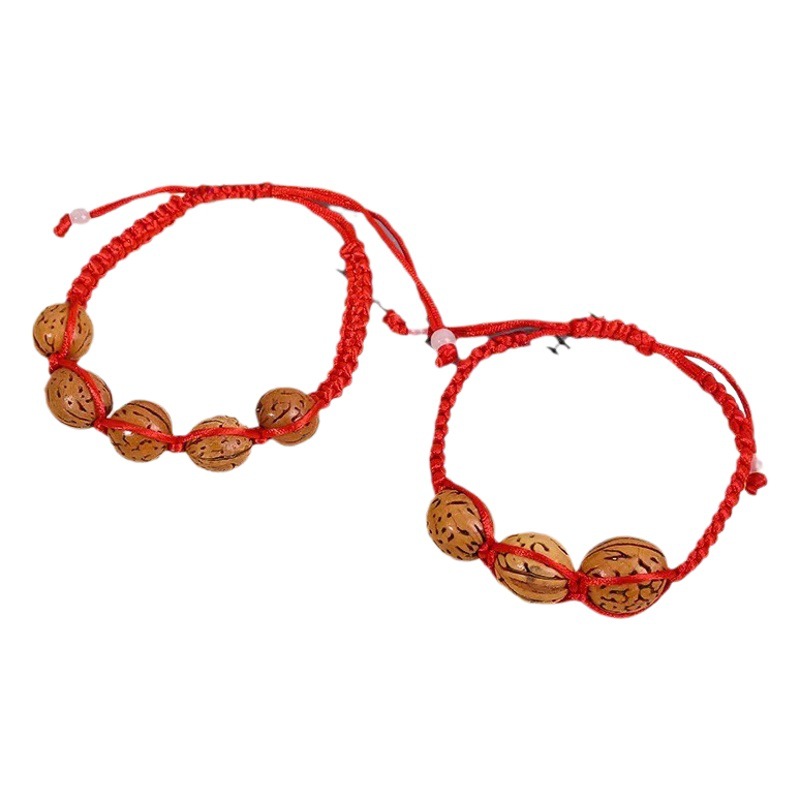 Wholesale hand-woven peach walnut blue bracelet anklet pregnant women's body protection anti-shock peach red rope colored rope red line flat
