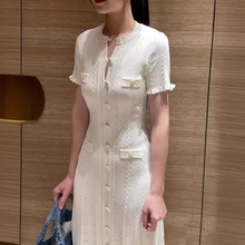 外贸纯元S家新款秋法式轻奢针织木耳边连衣裙女初恋镂空长款长裙