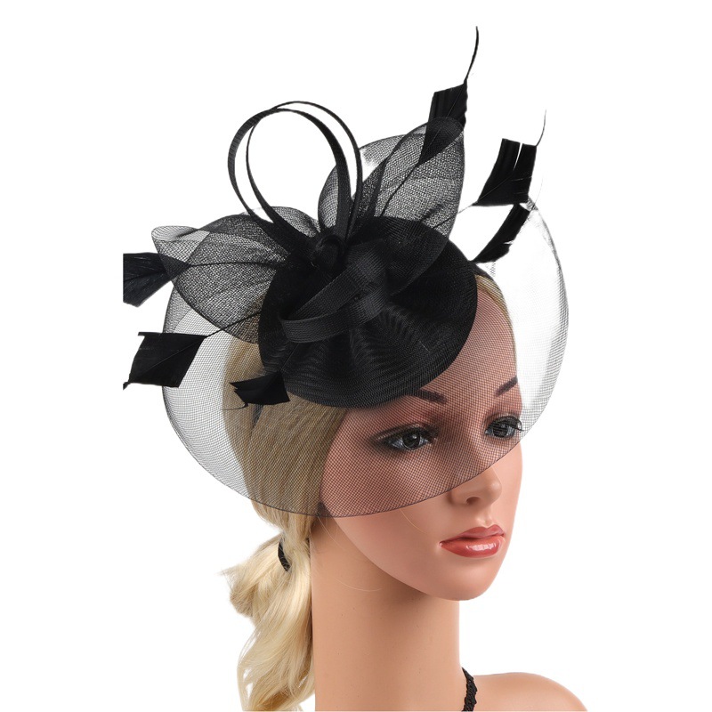 Amazon new European and American bridal feather mesh hair accessories hemp yarn headdress retro fashion elegant top hat