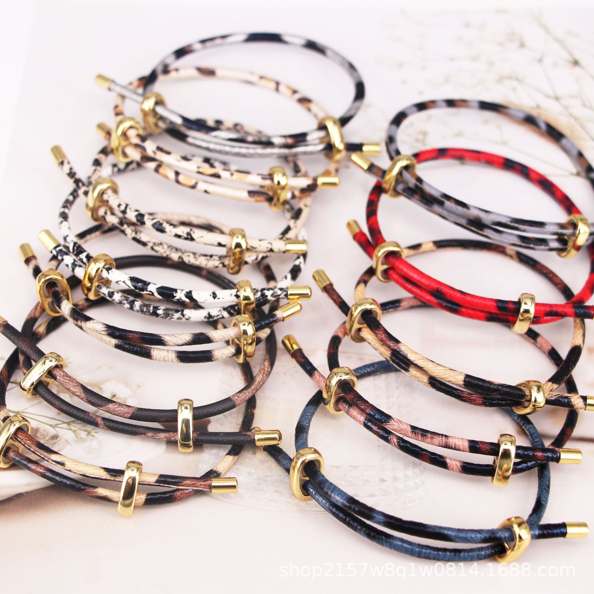Cross-border Hip-hop Multicolor Snake-print Leopard-print Buckle Woven Hand Rope Women's Distinctive DIY Beaded Hand Rope Accessories