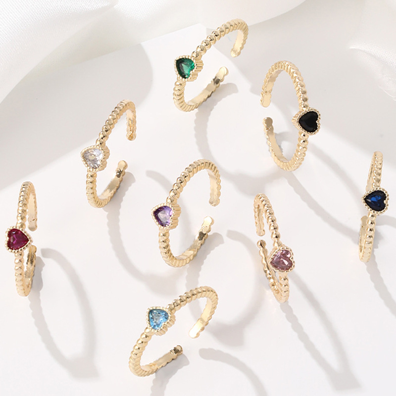 18K Gold Plated Plating Material Simple Style Heart Shape Copper Plating Zircon Open Ring