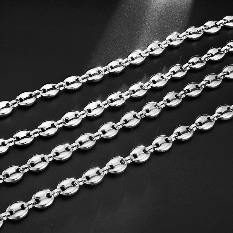 Edelstahl Kaffeebohnenketten Halskette Und Armband Set Silber_voghion.com