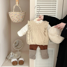 宝宝夹棉马甲三件套2025秋冬季新款婴儿洋气加绒长袖打底衫堆堆裤