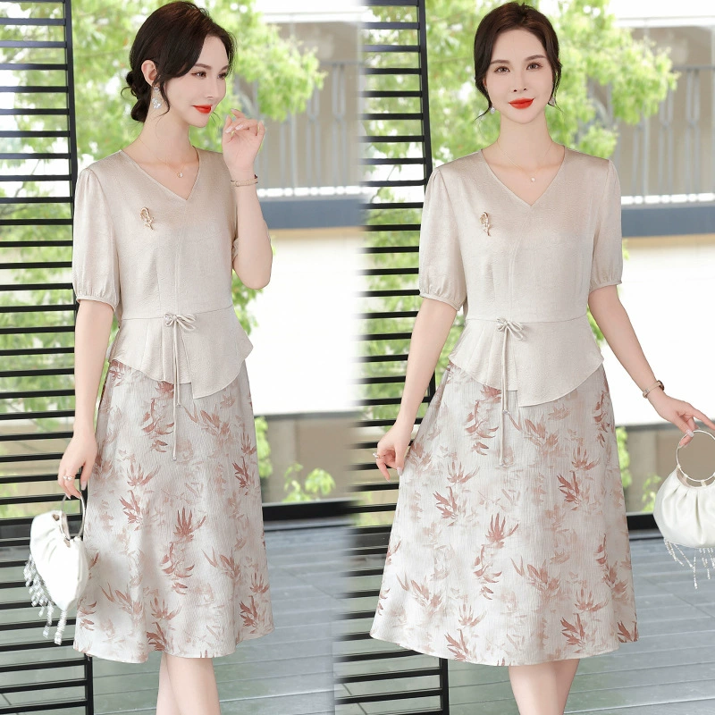 Летнее платье для мамы, комплект из двух предметов для женщин среднего и пожилого возраста, новинка 2025 года, летняя шифоновая юбка в стиле для женщин среднего возраста