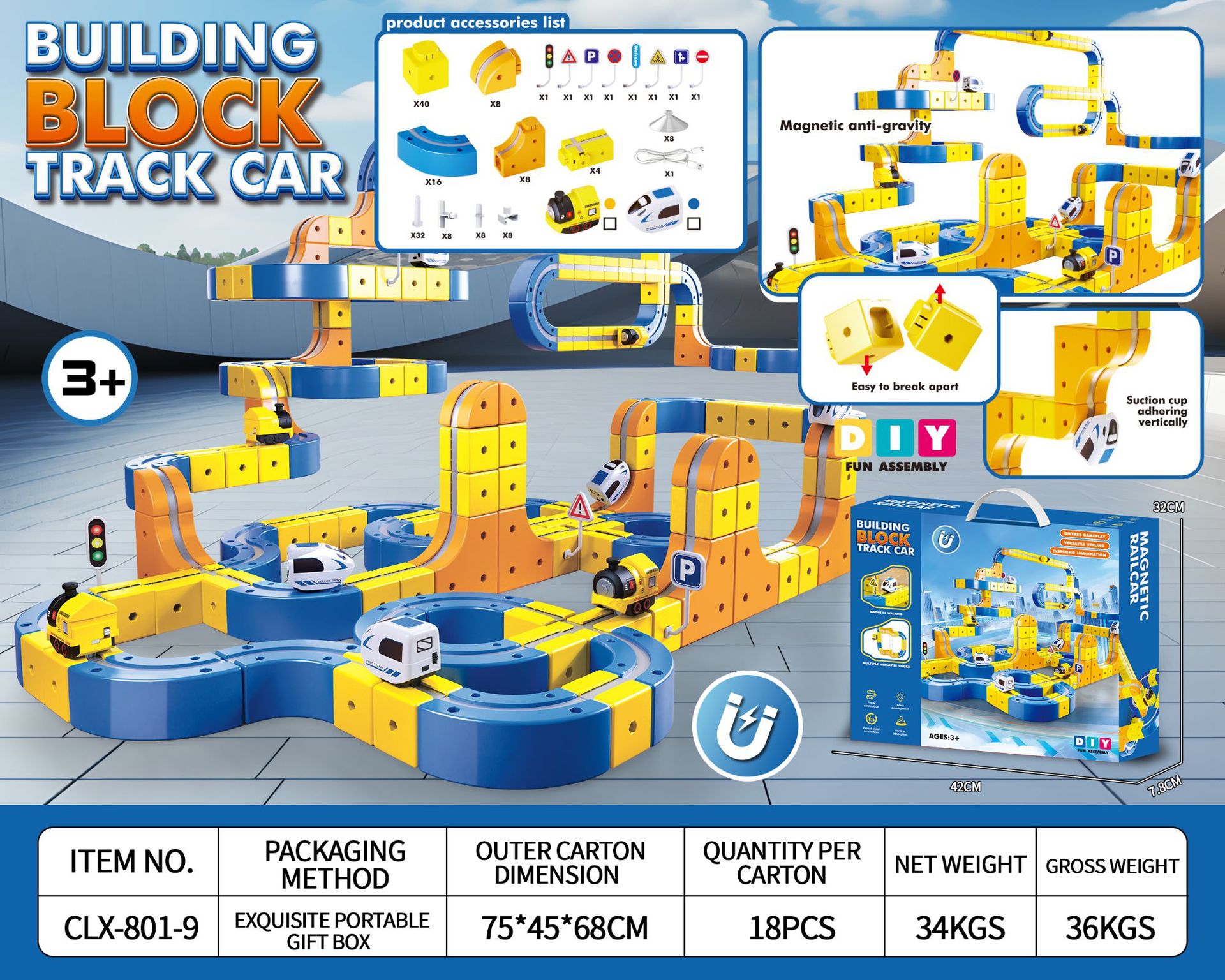Transfronterizos niños bloque de construcción magnético vagón de ferrocarril antigravedad magnetismo variable juguete tren eléctrico de alta velocidad