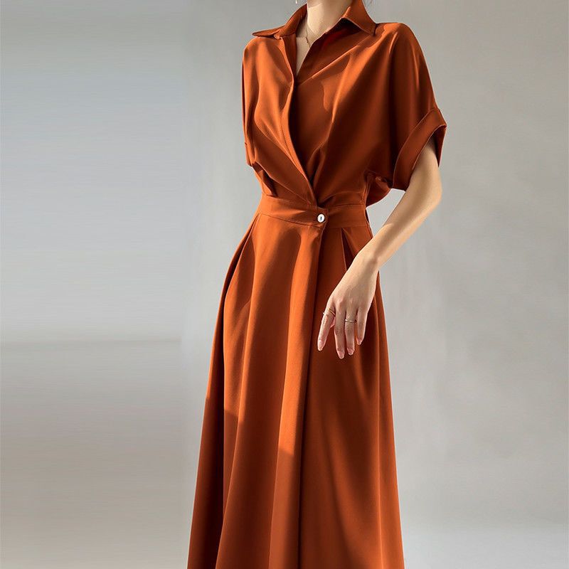Cross-border Shirt dress Women's Western Style 2025 New Summer Fashion Design Sense Long Dress Elegant Slim Dress
