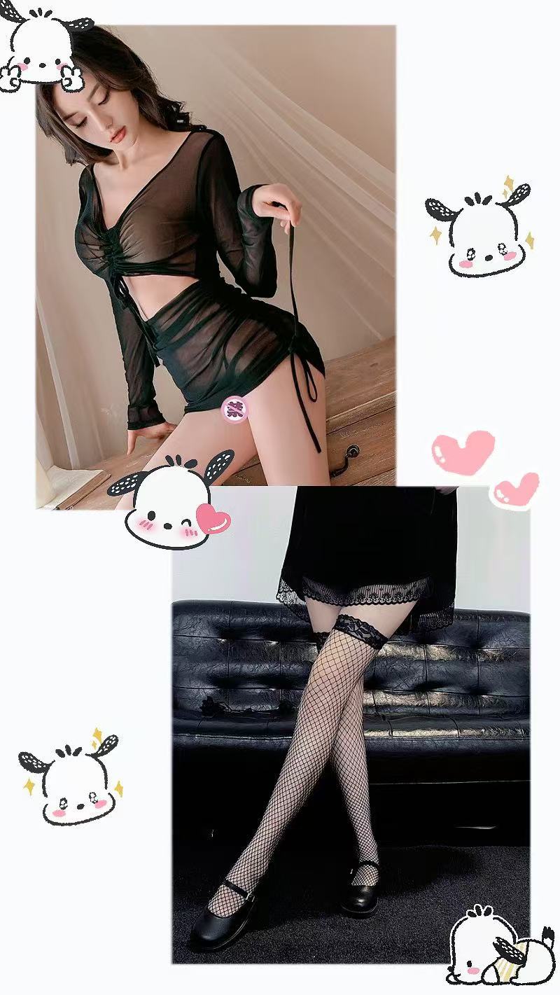 블랙 +1040 레이스 블랙 망사 스타킹