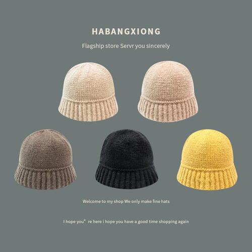 Korean style ins autumn and winter all-match face-showing small woolen hat to keep warm and ear-protecting large head circumference bucket knitted woolen hat for women