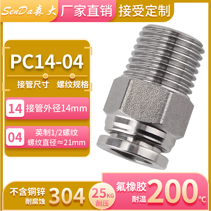 Conectores de tubería de aire de acero inoxidable, inserción rápida neumática con rosca a través de hilo interno, manguera de alta presión, conexión rápida PC/PCF