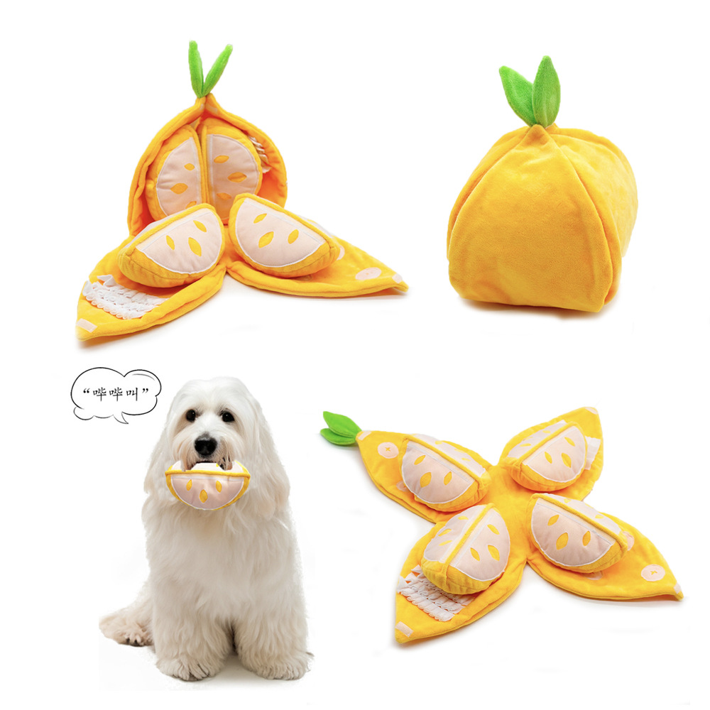 Juguetes de mascotas transfronterizos naranja BB llamado sonido juguetes de peluche para perros juguetes interactivos para aliviar el aburrimiento de la comida escondida