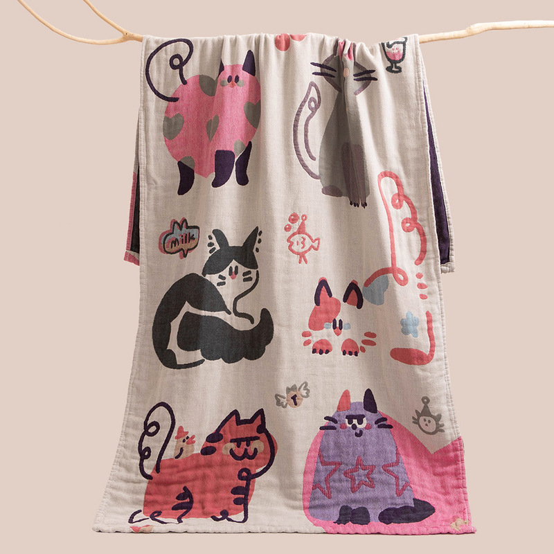 Cotton Gauze Bath Towel Extra Large Cotton Cartoon Adult Water Wash Cotton Yarn-dyed Soft Absorbent Children's Large Bath Towel