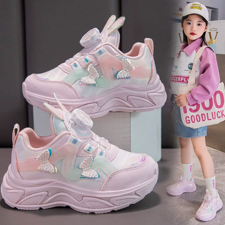 Children's sports shoes 2024 spring and autumn new girl spinning buttons Daddy shoes Little girl running shoes