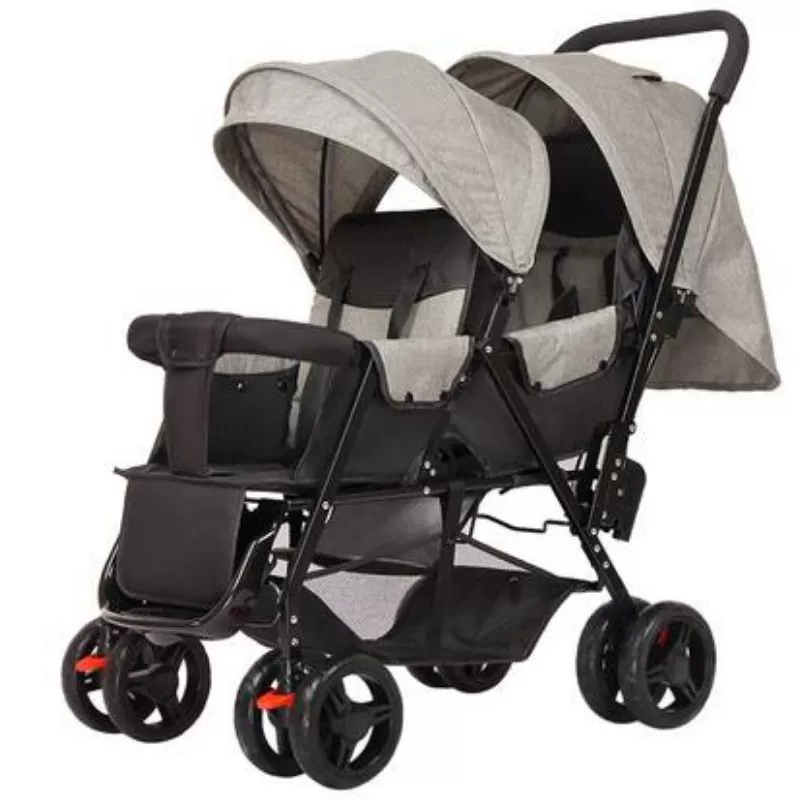 Folding stroller for twins, children's trolley for double with seat, can sit and lie