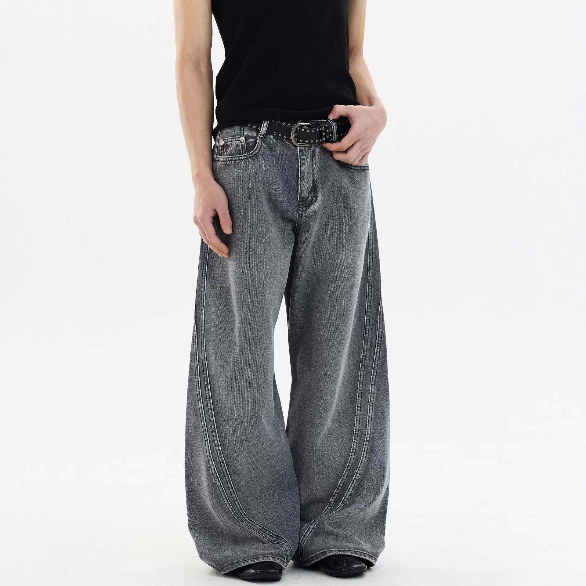 Men's Loose Straight Leg Trousers Retro Distressed Washed Curved Jeans Cool And Stylish Design_mkmklike.com