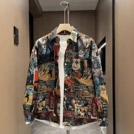小众秋季新款男士外穿潮流彩绘衬衫男女同款时尚百搭宽松休闲外套