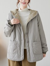 意大利外贸时尚简约连帽棉服棉袄女冬季大码加棉加厚开衫棉衣外套