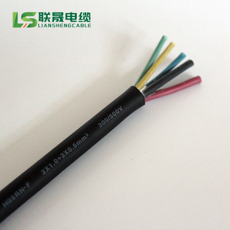 5芯组合橡胶线 两大三小电源线H05RN-F 2*1.0+3*0.5 防水连接线