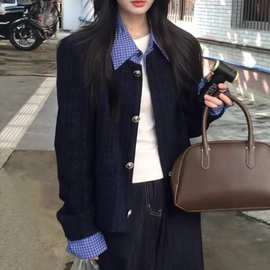 小仙倪子韩系温柔小香风女早秋新款单排扣假两件外套显瘦气质上衣