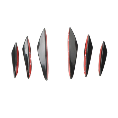 Car supplies modified bumper carbon fiber pattern wind knife extended universal spoiler bumper strip large surrounding wind knife (Spoiler) - black6-pieces