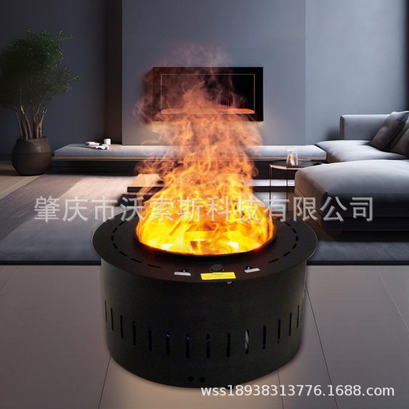 沃索斯圆柱壁炉不锈钢智能别墅装饰壁炉芯柴火音4D雾化厂智能节能