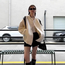 美式复古休闲白色棒球服外套女春秋季2025新款高级感夹克早秋上衣