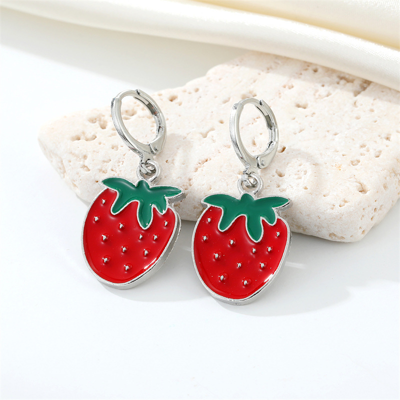 European CrossBorder Sold Jewelry Korean Cute Sweet Metal Fruit Earrings Dripping Strawberry Banana Watermelon Small Ear Ringpicture2