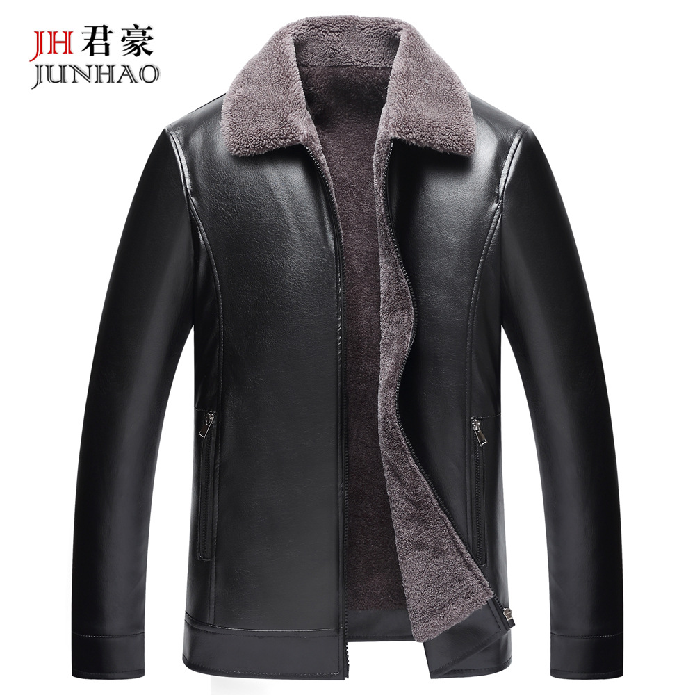 New winter Middle and old age PU leather clothing Plush thickening Lapel Fur one men's wear wholesale leather jacket coat