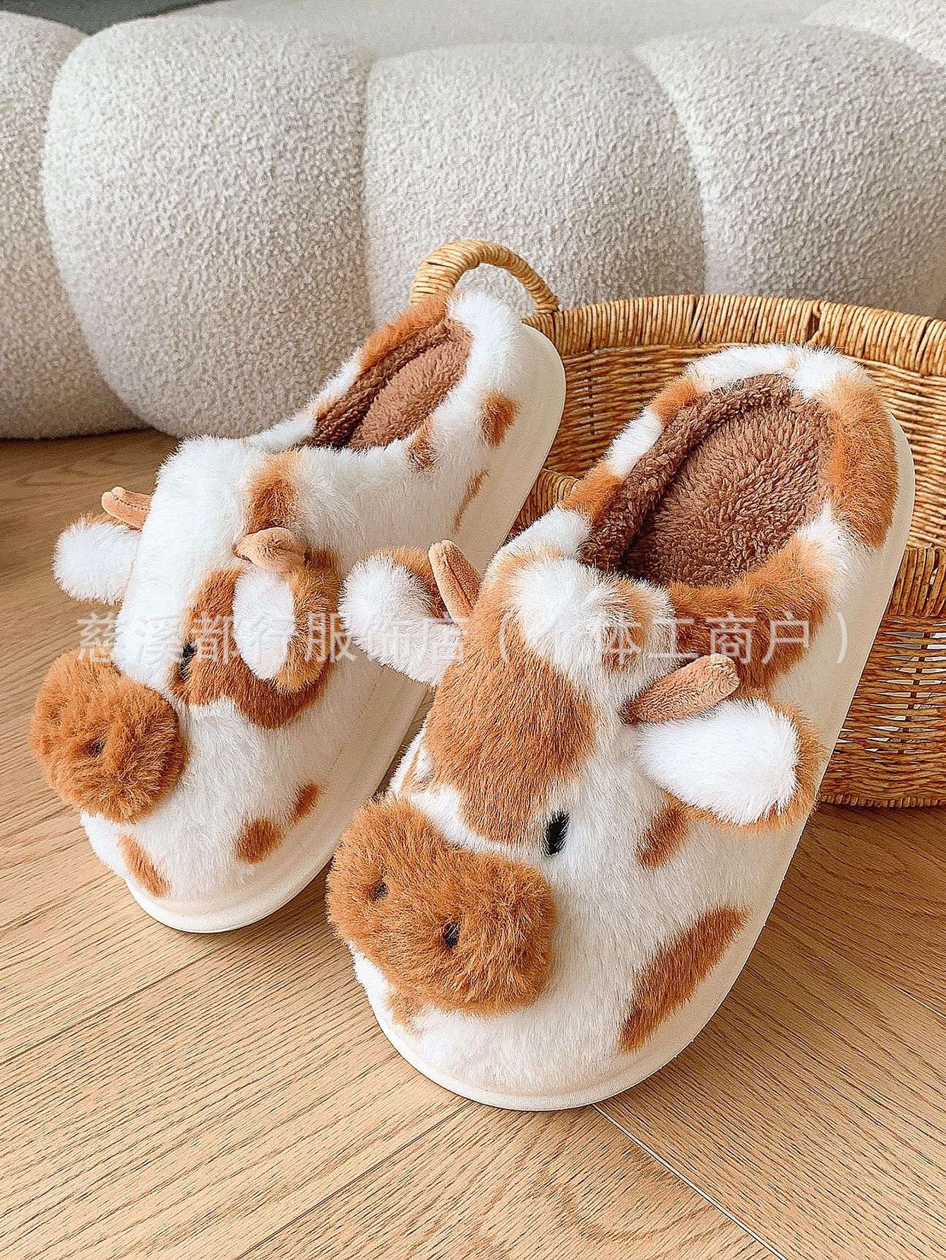Transfronterizos manchas lana de vaca interior zapatillas de algodón para el hogar otoño y invierno calentamiento peluche grueso zapatillas casuales