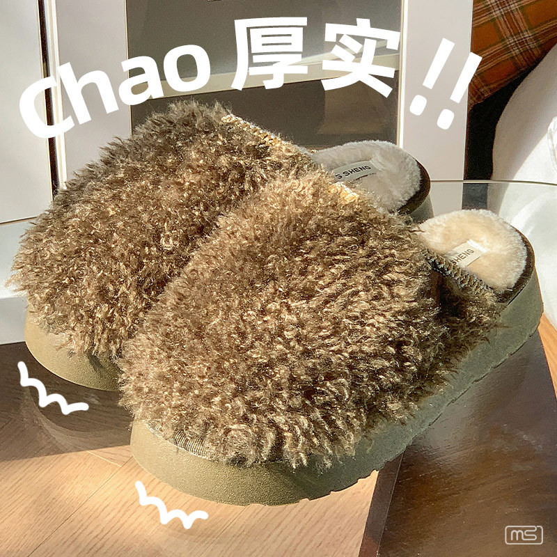 Impuestos no incluidos) Otoño y invierno nuevos zapatos de mujer de peluche grueso rizado ocio para llevar a cabo el algodón casero trapazo comercio exterior transfronterizo