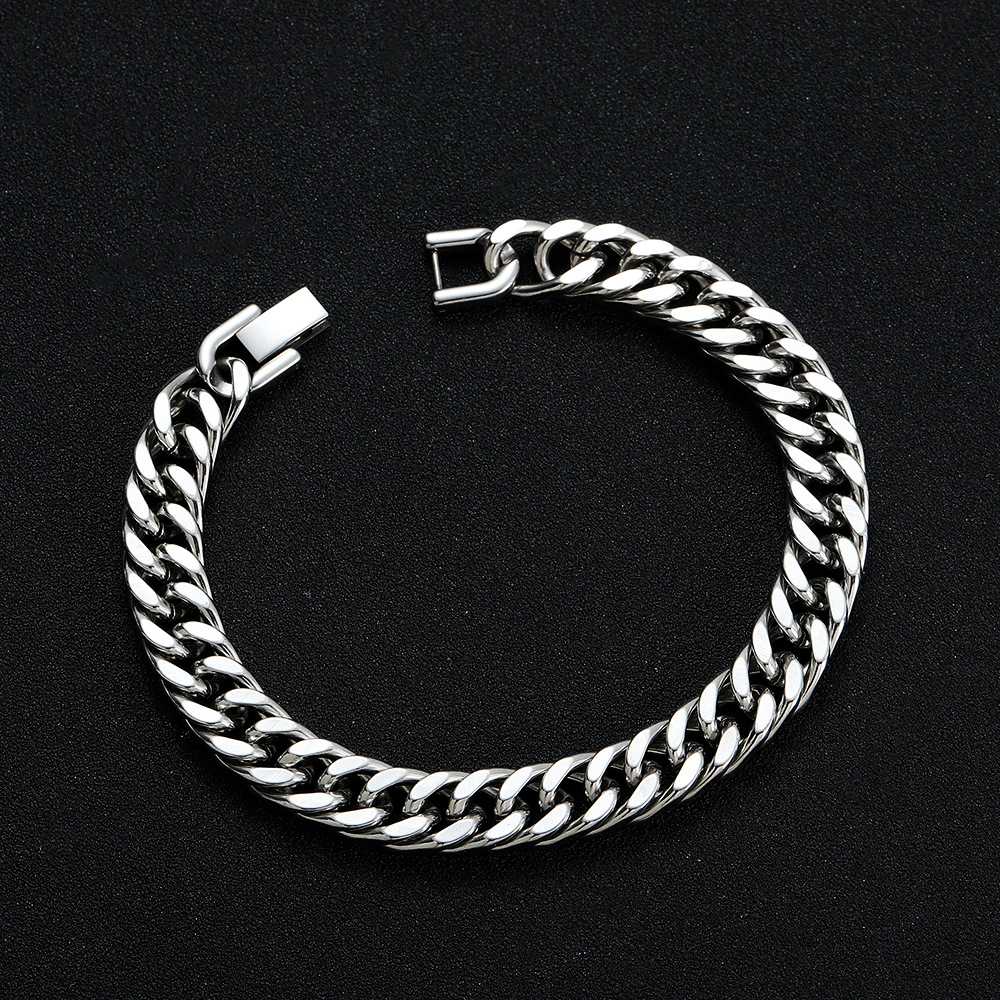 Cross-Border Double-Woven Four-Sided Chain High-End Jewelry Clasp Men's Cuban Bracelet Trendy Cool Minimalist Style Ins Chain