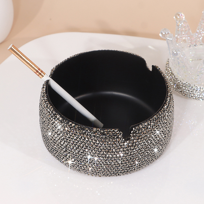 새로운 창조적 인 풀 다이아몬드 블랙 재떨이 스테인레스 스틸 대용량 안티 플라이 애쉬 홈 거실 티 테이블 바 사무실