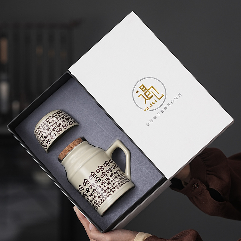 Ru Kiln Haha Small Warm Pot Gift Boxed Household Filter Mug with Lid Large Capacity Ceramic Office Teapot