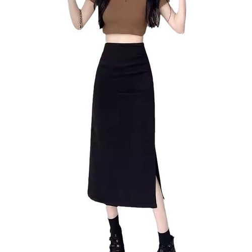 Slit skirt women's fashionable midi skirt summer pleated hip skirt small high waist suit skirt