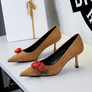 9517-H85 European and American style banquet high-heeled shoes for women, slim heels, suede, shallow mouthed, pointed fl