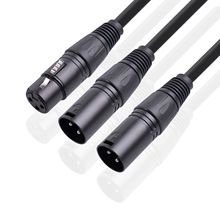 跨境货源全铜双屏蔽XLR 3pin 卡农一母转二公音频转接线0.5米