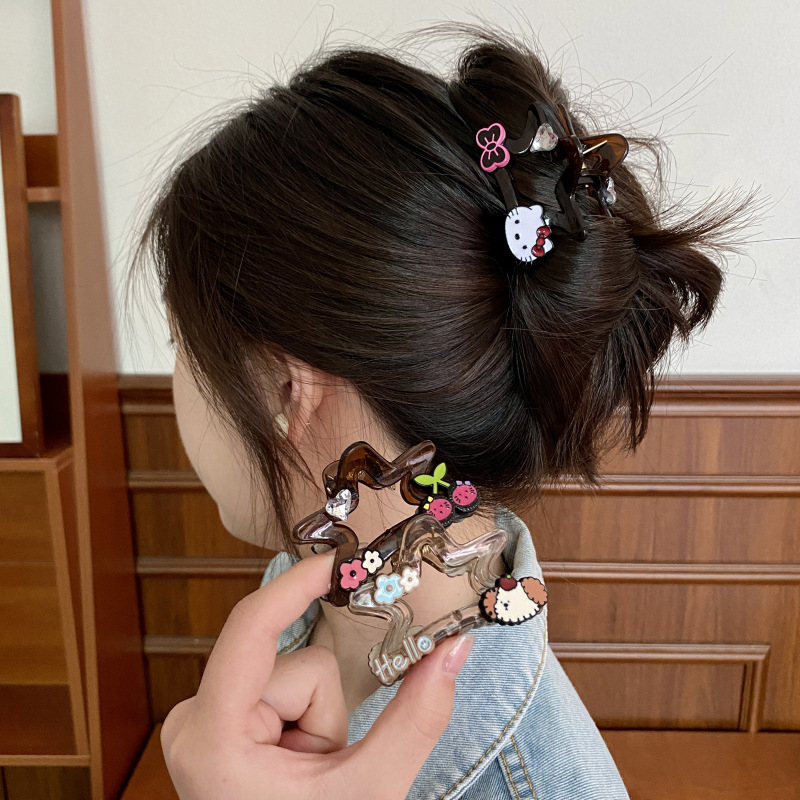 かわいい五芒星猫つかみ女2025新型ネット赤高級感ヘアピン後頭部半髪サメクリップ|undefined