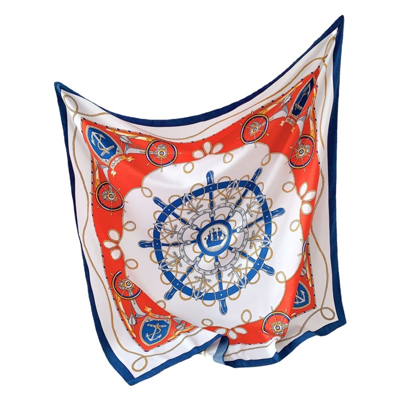 Bufanda de seda 90cm de las mujeres nueva bufanda cuadrada grande impresa nueva moda versátil elegante estilo europeo y americano protección solar bufanda de seda artificial