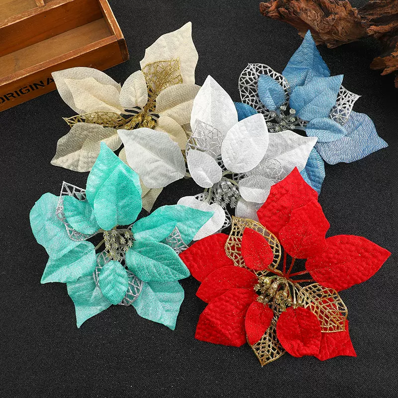 圣诞系列镂空三角网圣诞花 圣诞树装饰点缀花朵 节庆圣诞花饰品