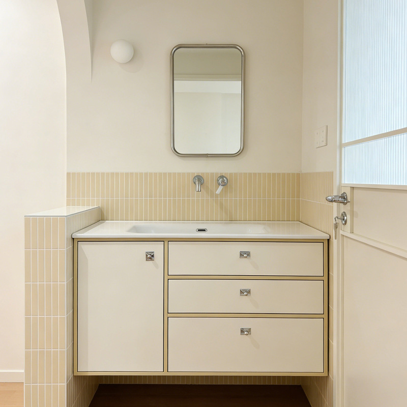 French-Style Cream-Colored Dual-Color Bathroom Cabinet Set with Integrated Ceramic Basin, Solid Wood Lacquered Washstand, and Sink for Bathroom Use French-Style Cream-Colored Dual-Color Bathroom Cabinet Set with Integrated Ceramic Basin, Solid Wood Lacquered Washstand, and Sink for Bathroom Use