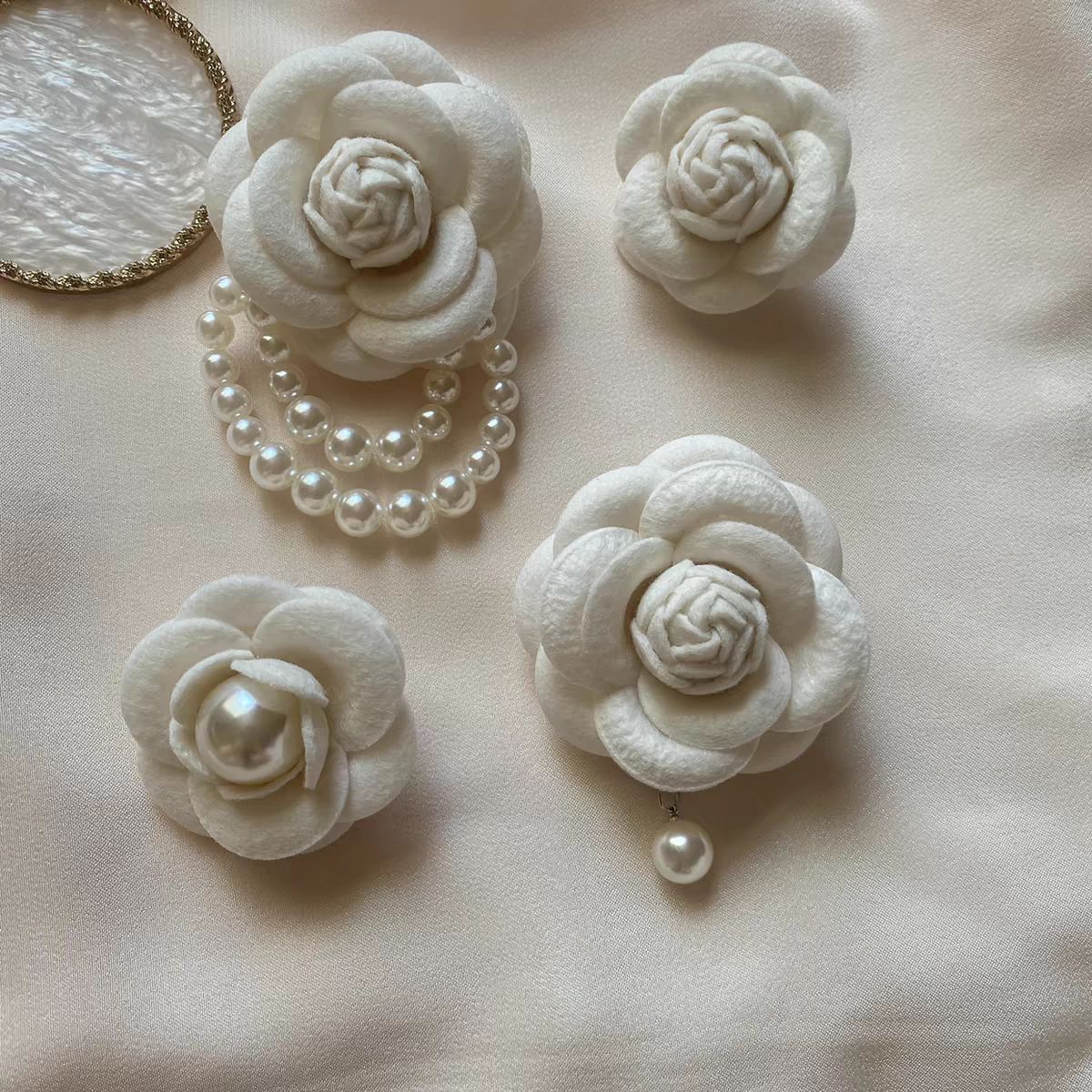 jennie same style camellia barrettes classic style pearl brooch high sense collar flower pin elegant hepburn ornament