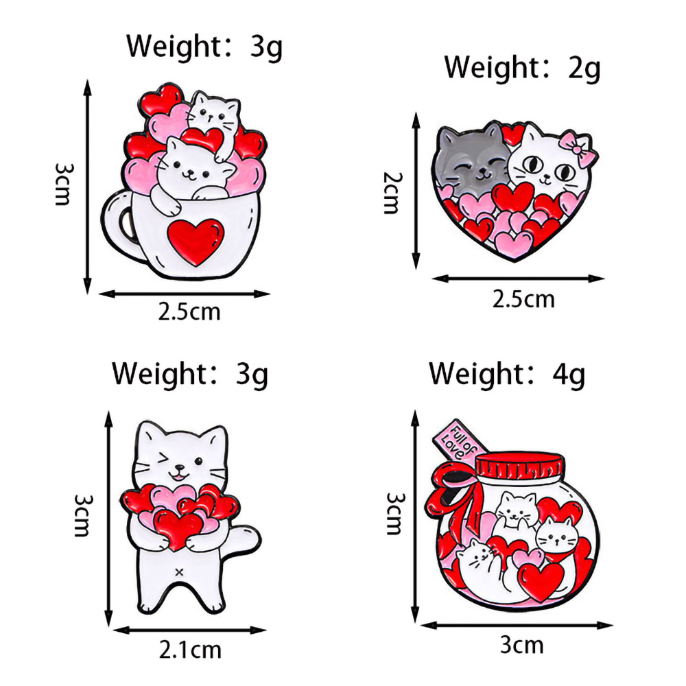 Cartoon Katzen Brosche Mit Herz Rotes Abzeichen Für Damen Und Herren_voghion.com