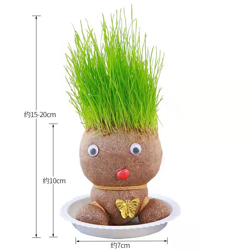 Muñeco de cabeza de hierba con planta verde, regalo creativo