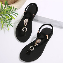 大码仙女风夏季新款平底百搭防滑时尚舒适圆头罗马女凉鞋百搭批发