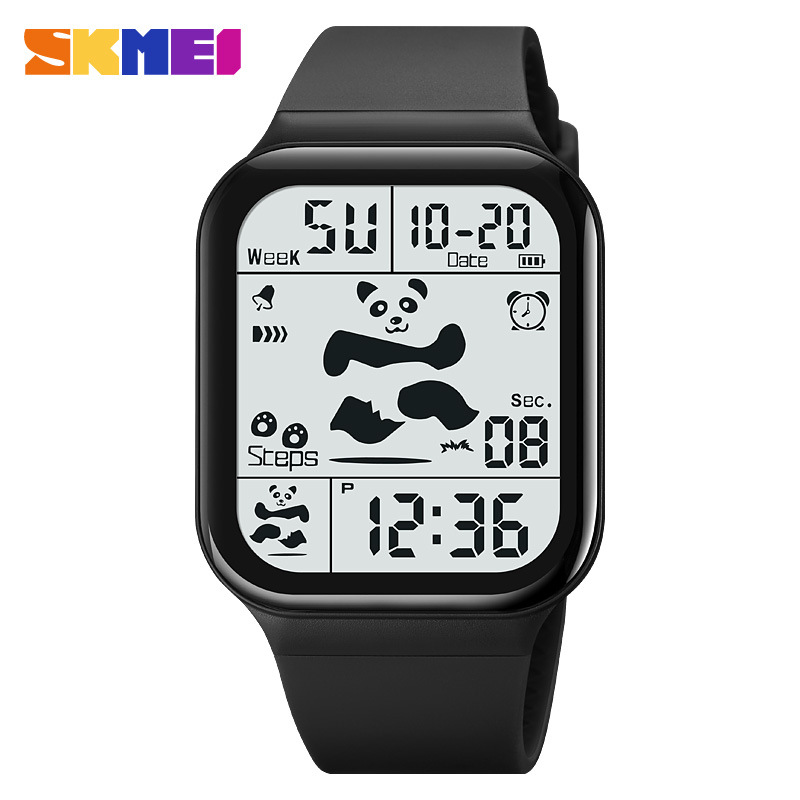 Timely Beauty New Square Colored Panda Male and Female Students Waterproof Multi functional Sports Waterproof Internet Red Electronic Watch