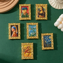 新款复古金边相框仿世界名画3D立体磁力贴创意文创冰箱贴磁性贴