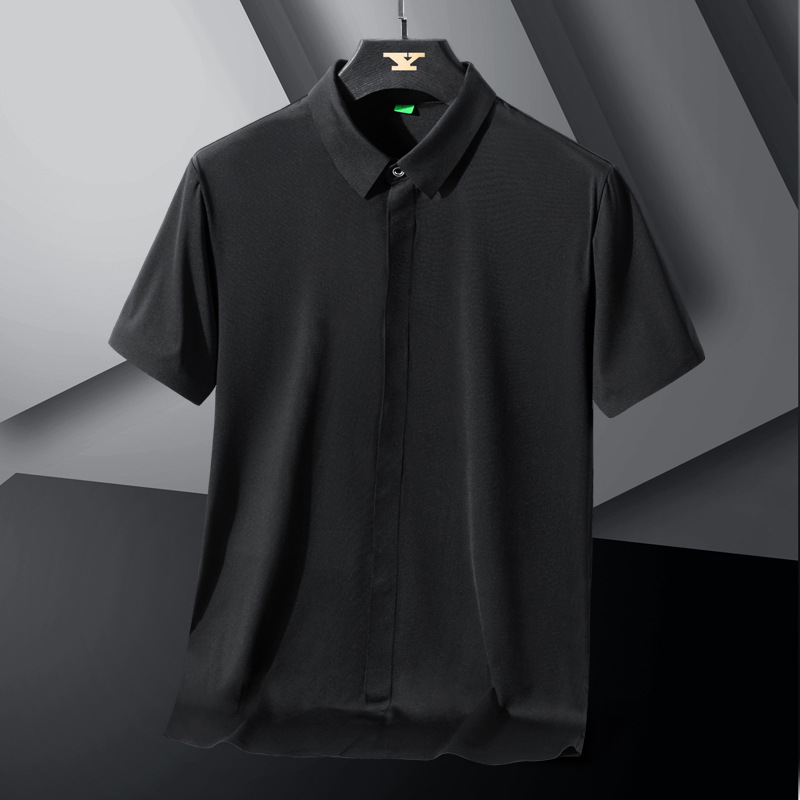 Camisas de manga corta de seda de hielo para hombres de negocios sin marcas sin escaldar chaqueta de verano delgada de secado rápido sin marcas prensado chaqueta al por mayor