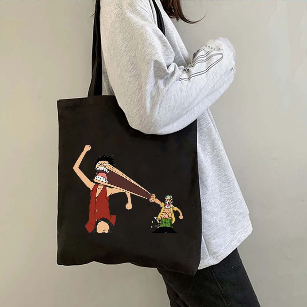Una pieza de una pieza luffy anime impreso bolsa de lona bolsa de hombro bolsa plegable bolsa de compras
