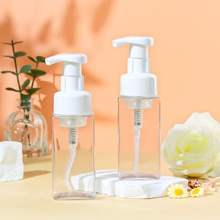 100/200ml Shower Gel Wash Bottle Pet Transparent Hand Sanitizer Press Bottle Cleansing Small Square Foam Bottle