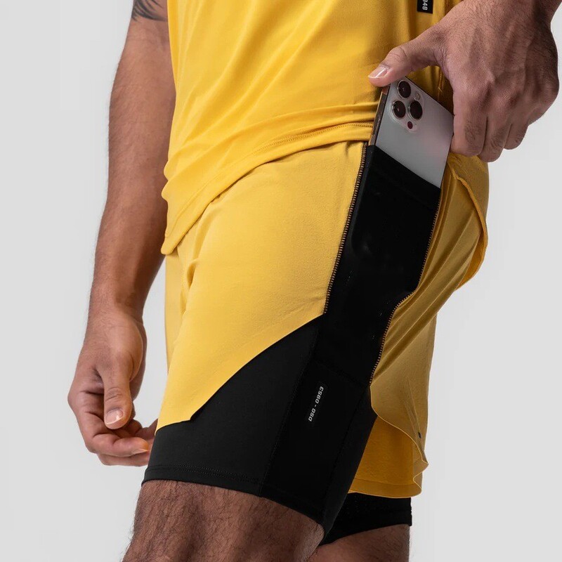 New Summer Fake Two-piece Running Quick-drying Sports Shorts Men's Basketball Fitness Marathon Cross-country Training Quarterpants